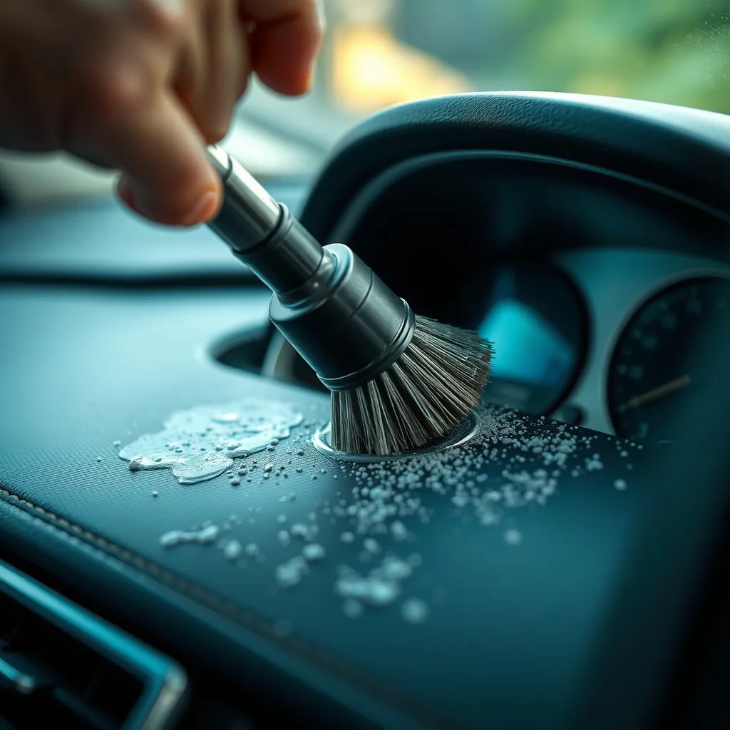 Close-up of professional car detailing process, focusing on