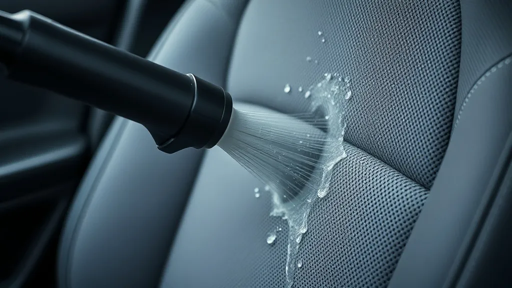 Close-up of a professional steam cleaner nozzle working on a